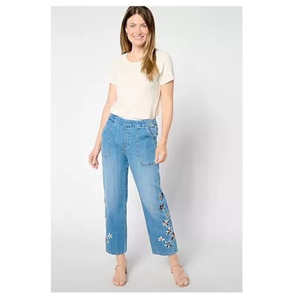 Driftwood Jeans Ruby Pull-On Relaxed Jean Size XL Embroidered Floral - Picture 5 of 16